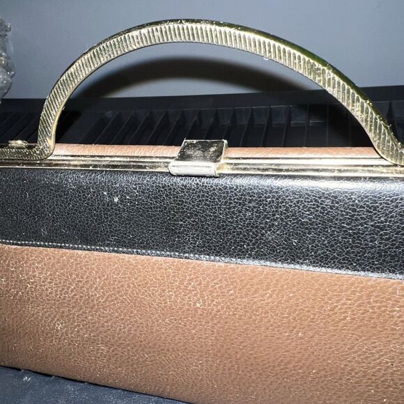 Vintage 60s Mod Brown Black Clutch Purse Gold Hardware Life Stride Mad Men Glam - Picture 3 of 9